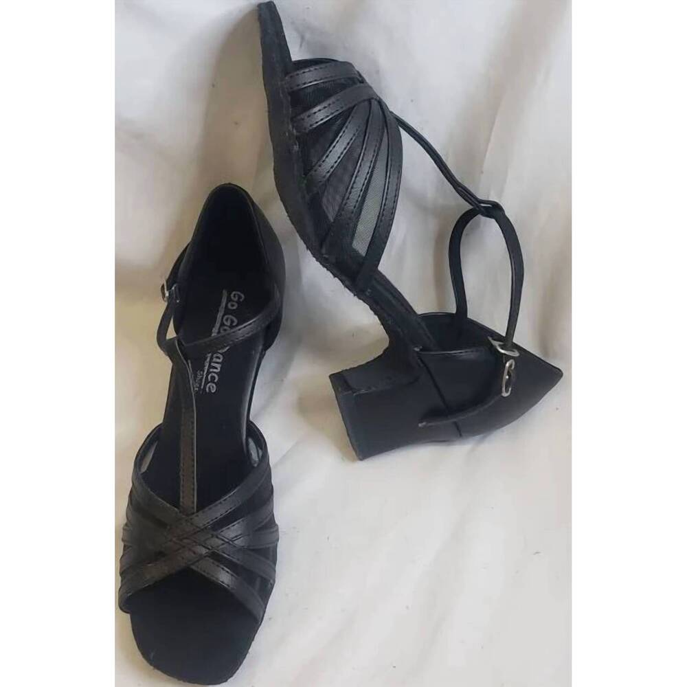 NEW GO GO DANCE women's prim 1.8" thick heel latin sandal in black